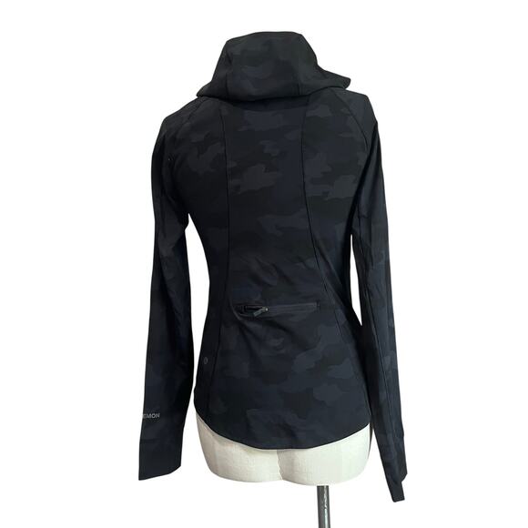 Lululemon Camo Hooded Windbreaker Jacket Black Gray Zip Up Lightweight Sz 4 - Picture 3 of 9